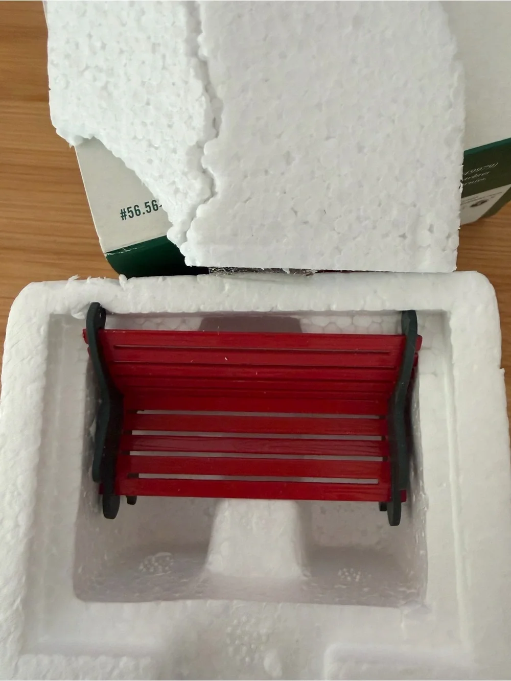 Vintage Department 56 Miniature Red Wrought Iron Park Bench Green Sides. 1999